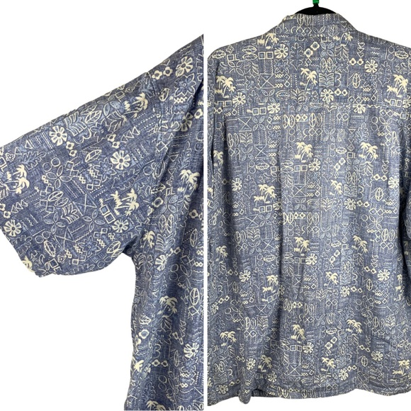 XL OP Sport Reverse Style Blue & White Button Up Aloha Shirt Polynesian Tribal - Picture 3 of 3